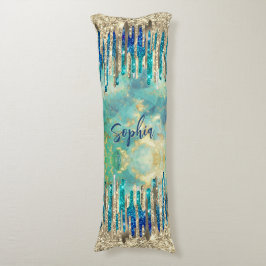 Chic blåturkos guld glitter droppar monogram kroppskudde