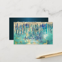 Chic blåturkos guld glitter droppar monogram