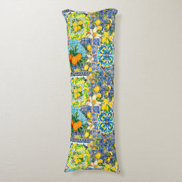 Chic blåturkos sicilianska blommigtar av citrusfru kroppskudde