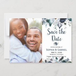 Chic Blåvitblommor Bröllop spara datum Magnetisk Inbjudningskort