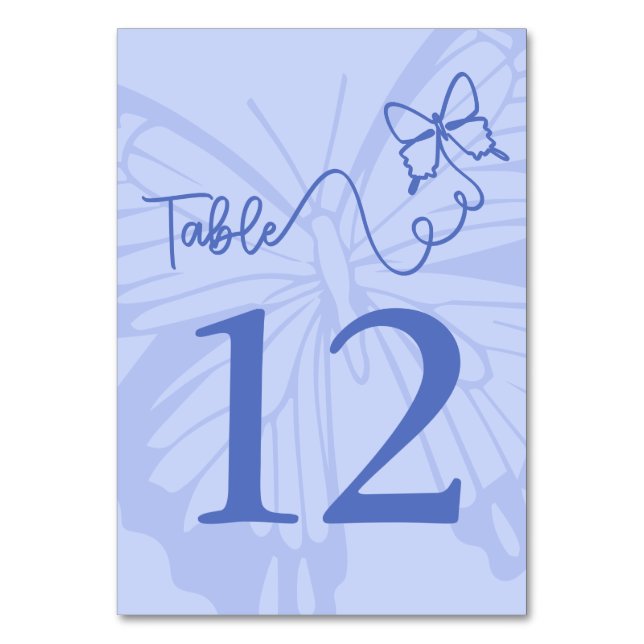 Chic Blek Blue Butterfly Garden WedWedding Bordsnummer (Framsidan)