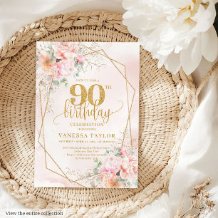 Chic Blek Rosa Guld Glitter Blommor 90:e Inbjudan
