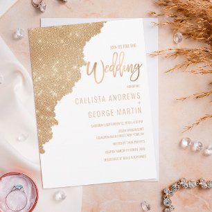 Chic, Blocket Guld Glitter, Färg, Bröllop Inbjudningar