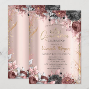 Chic blommig tiara, diamanter Rosa guld Quinceañer Inbjudningar