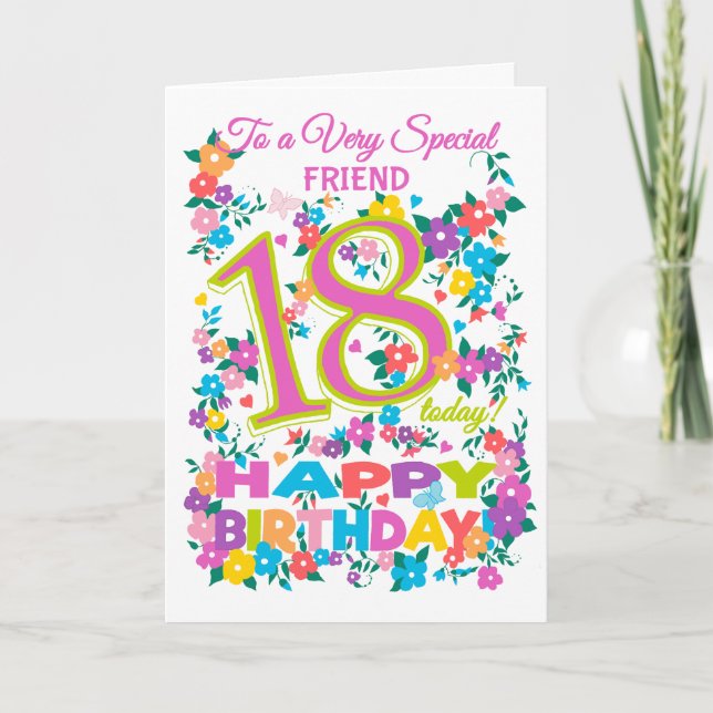 Chic Blommigt 18:e födelsedagen för vännen Kort (Framsida)
