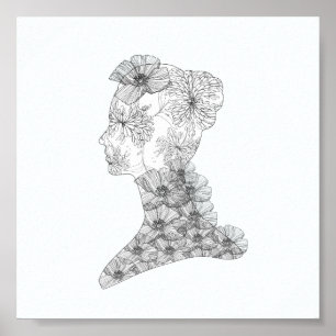 Chic Blommigt Ansikte Illustration Mode Poster