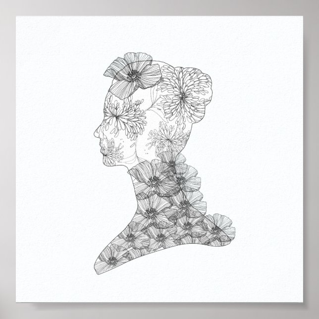 Chic Blommigt Ansikte Illustration Mode Poster (Framsidan)