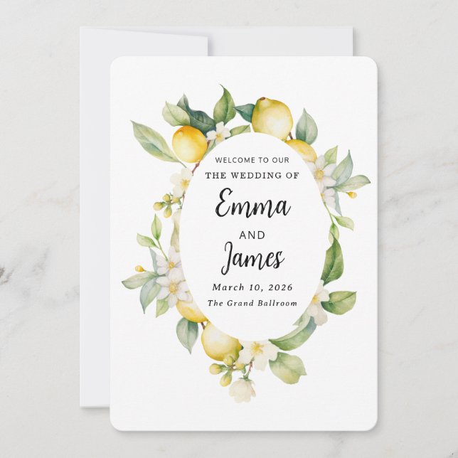 chic, blommigt av citron i Vår, utandningsminimali Inbjudningar (Framsida)