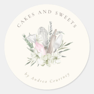 Chic Blommigt Bakery Pastry Chef Baking Utensils Runt Klistermärke