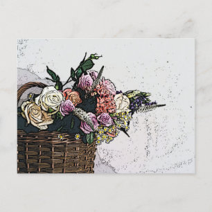 Chic Blommigt Basket of Flowers Art Vykort