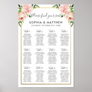 Chic  Blommigt Blommor för sätesdiagram Bröllop Poster