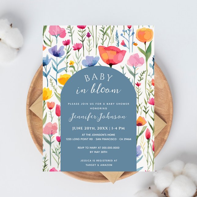 Chic Blommigt Blue Arch Baby Shower Boy Vykort (Skapare uppladdad)
