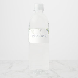 Chic Blommigt Blue Hydrangea Event Bröllop Vattenflaska Etikett