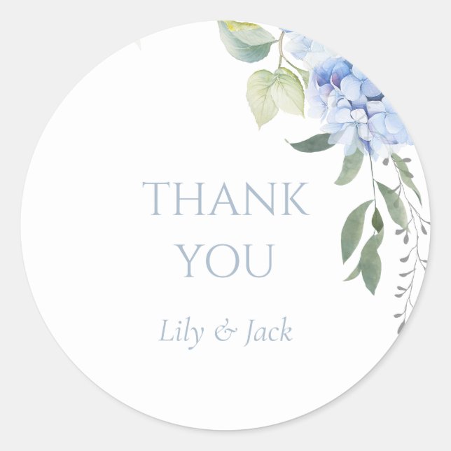 Chic Blommigt Blue Hydrangea Monogram Event Bröllo Runt Klistermärke (Framsida)