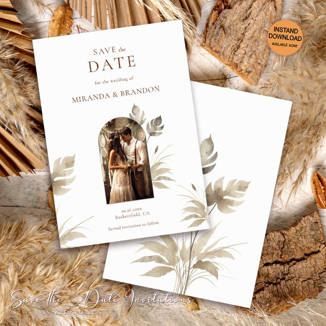 Chic Blommigt Boho Bröllop Photo Save Date (fotosp Inbjudningar (Skapare uppladdad)