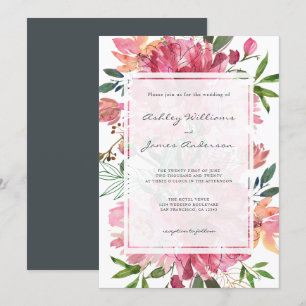 Chic Blommigt Botanical Boho Rosa Peony Bröllop Inbjudningar