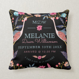 Chic Blommigt Botaniska stork Fåglar Baby Birth St Kudde