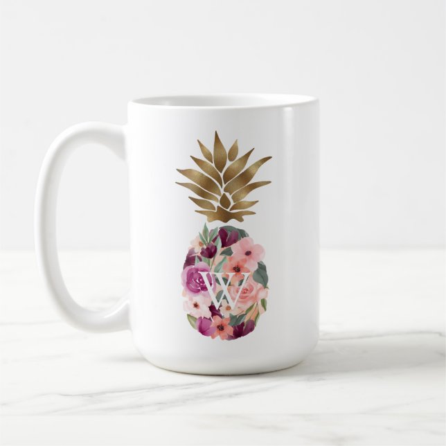 Chic Blommigt Botaniskt vattenfärg Golden Pineappl Kaffemugg (Vänster)