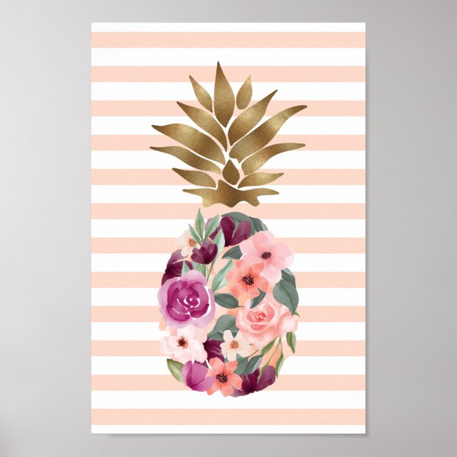 Chic Blommigt Botaniskt vattenfärg Golden Pineappl Poster (Framsidan)
