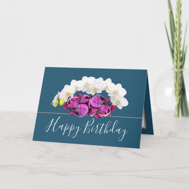 Chic Blommigt Bouquet Orchids&Peony Flowers Birthd Kort (Framsida)