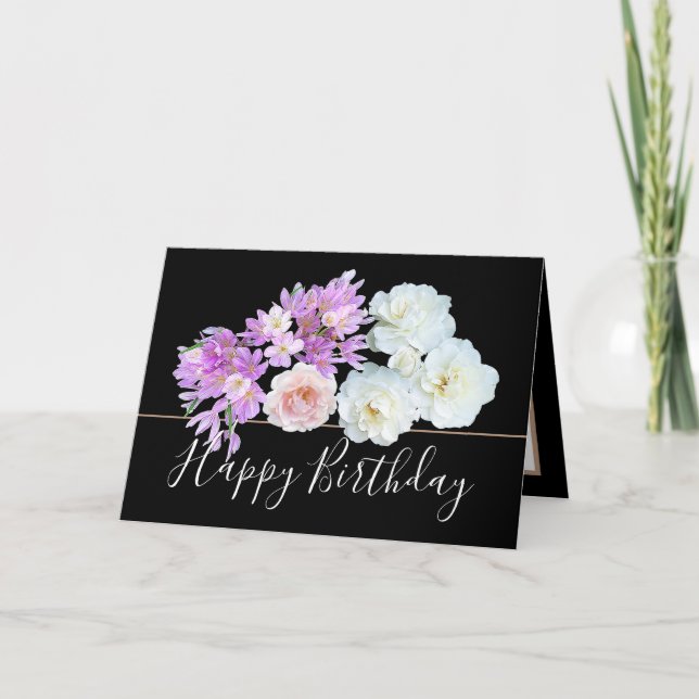Chic Blommigt Bouquet Ro & Crocus Flowers Birthday Kort (Framsida)
