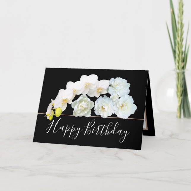 Chic Blommigt Bouquet Ro & Orchid Flowers Birthday Kort (Framsida)