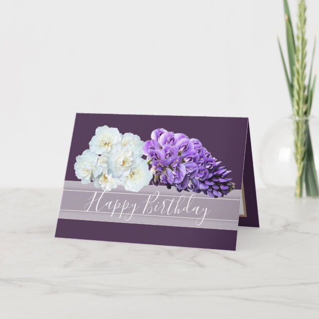 Chic Blommigt Bouquet Ro Wisteria Flowers Birthday Kort (Framsida)