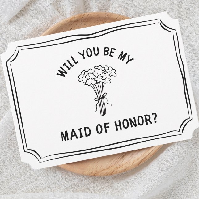 Chic Blommigt Bow Bouquet Maid of honor Frieri Kort (Pop the question with this chic maid of honor card, featuring a hand-drawn floral design.)