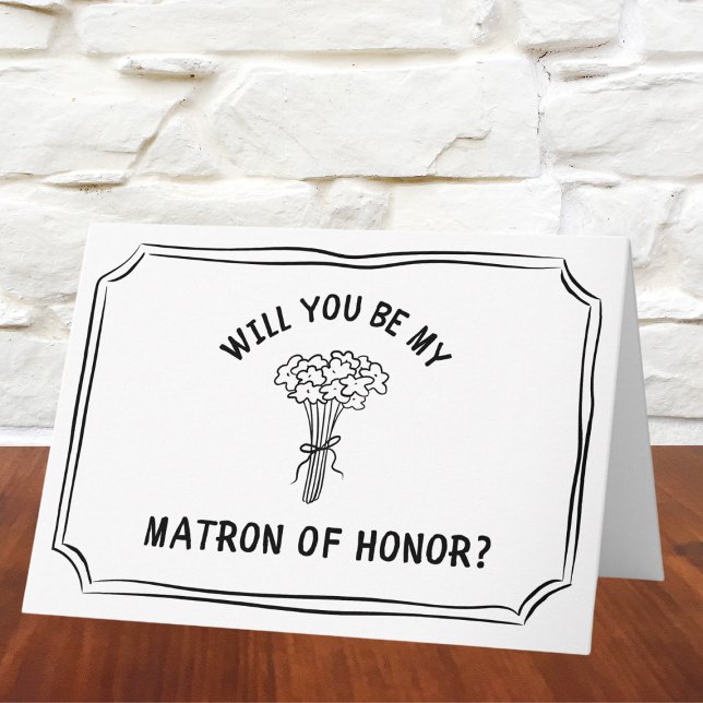 Chic Blommigt Bow Bouquet Matron of Honor Frieri Kort (This minimalist floral matron of honor proposal card offers a chic way to ask your bestie..)