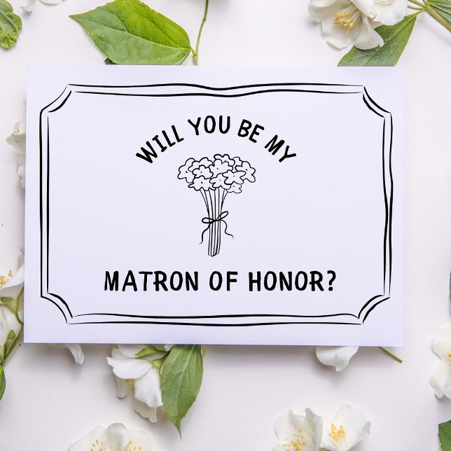 Chic Blommigt Bow Bouquet Matron of Honor Frieri Kort (Ask your matron of honor in style with this playful floral card, designed.)