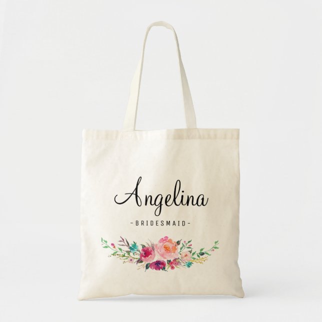 Chic Blommigt Bridesmaid Personlig Tygkasse (Framsidan)