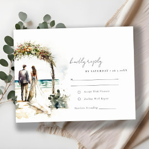 Chic Blommigt Bröllop Arch Beach Sjölandskap Bröll OSA Kort