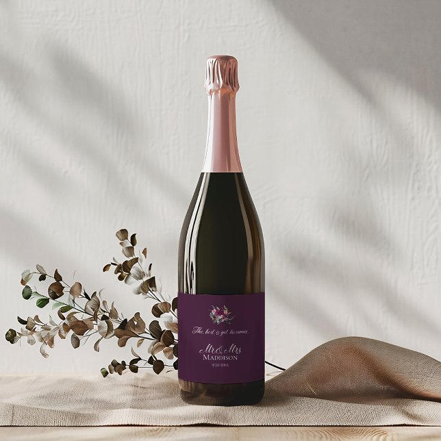 Chic Blommigt Bröllop Lila Rosa  Elegance Vinflaska Etikett (Skapare uppladdad)
