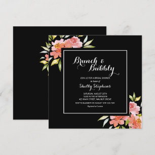 Chic Blommigt Brunch- och Bubly Black-inbjudningar