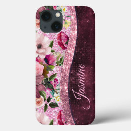 Chic blommigt Burgundy rosa lila glitter monogram