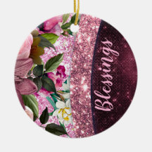 Chic blommigt Burgundy rosa lila glitter monogram