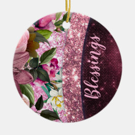 Chic blommigt Burgundy rosa lila glitter monogram Julgransprydnad Keramik