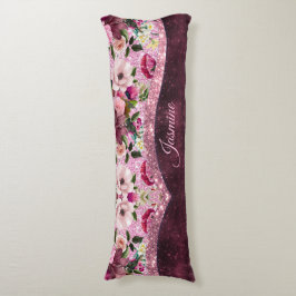 Chic blommigt Burgundy rosa lila glitter monogram Kroppskudde