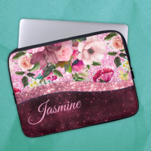 Chic blommigt Burgundy rosa lila glitter monogram