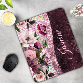 Chic blommigt Burgundy rosa lila glitter monogram Musmatta
