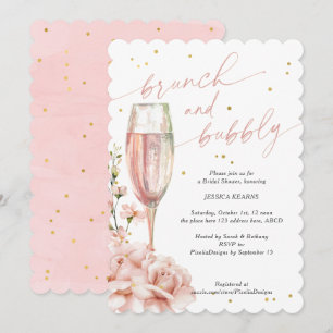 Chic blommigt champagne flurar brunch och bubblar inbjudningar