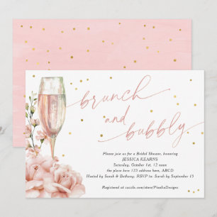 Chic blommigt champagne flurar brunch och bubblar inbjudningar