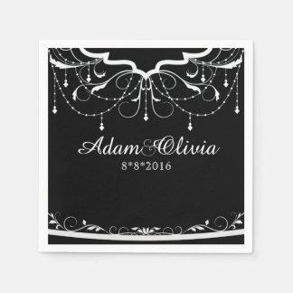 Chic Blommigt Chandelier Black Bröllop Pappersservett