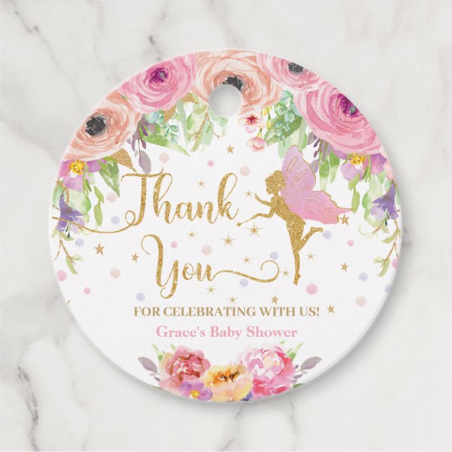 Chic Blommigt Fairy Baby Shower Birthday Tack Gåvor Etiketter (Framsida)