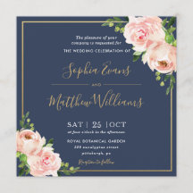 Chic Blommigt för  Rosa Greenery Navy Bröllop