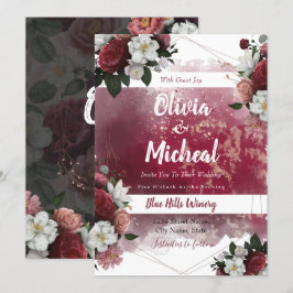 Chic Blommigt för vattenfärg Röda burgundöret inbj Inbjudningar