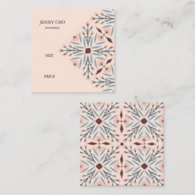 Chic Blommigt Geometric ANPASSNINGSBAR Pris Storle Fyrkantigt Visitkort (Fram/baksida)