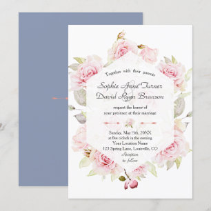 Chic  Blommigt Geometric Dusty Blue Bröllop Inbjudningar