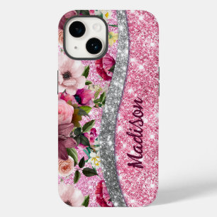 Chic blommigt glitter Lila rosa silver monogram