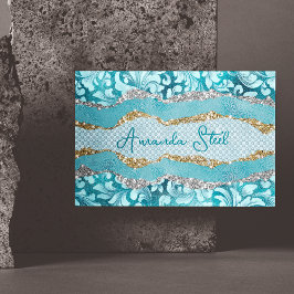 Chic blommigt glittery guld Turcoise teal monogram Magnetiska Visitkort